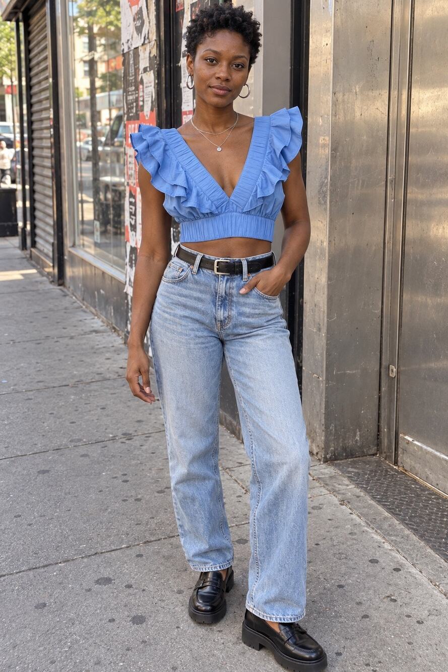 Abercrombie & Fitch Women’s Ruffled Crop M Blue